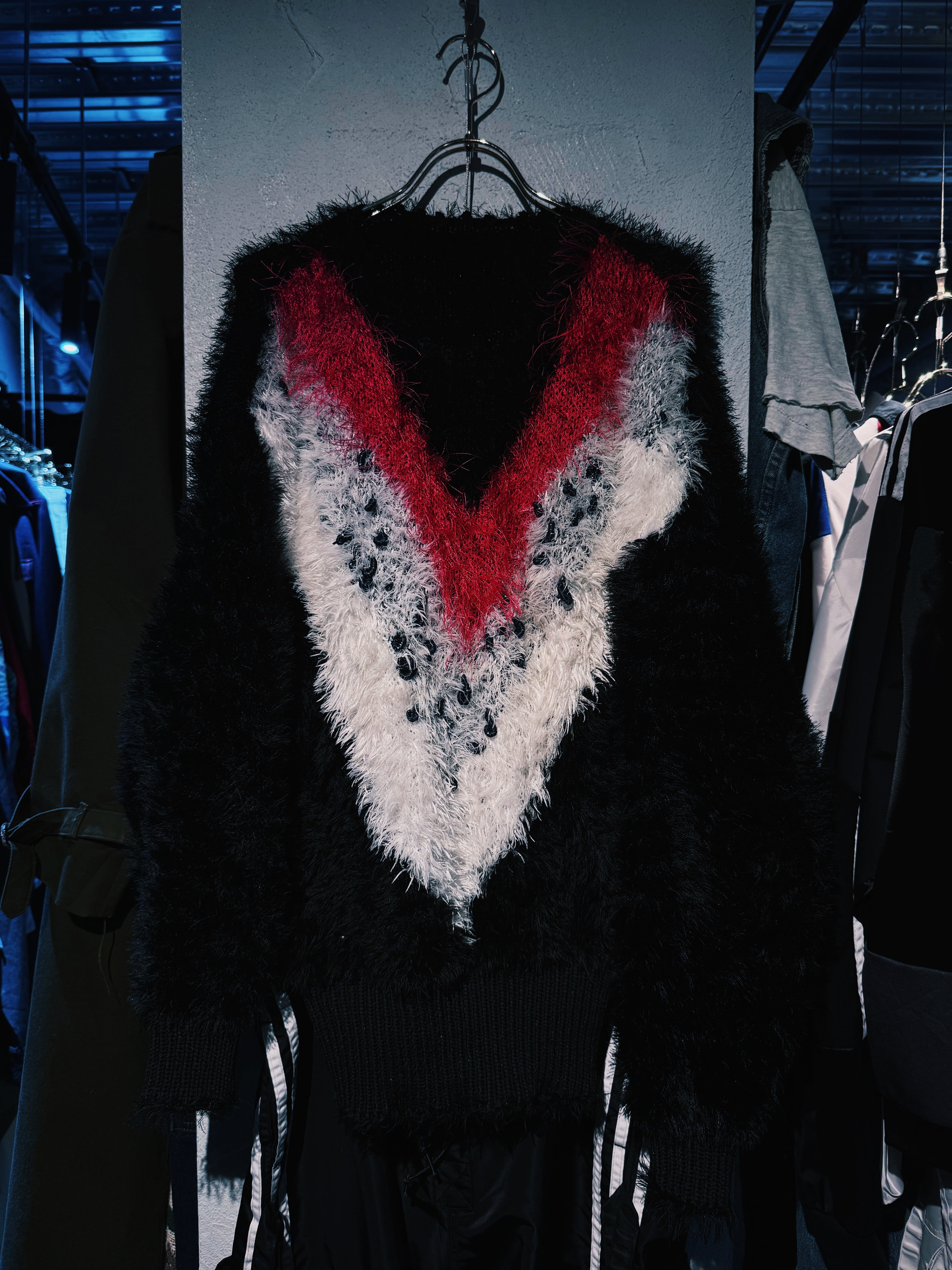 【D4C】vintage shaggy×far design switching color knit pullover