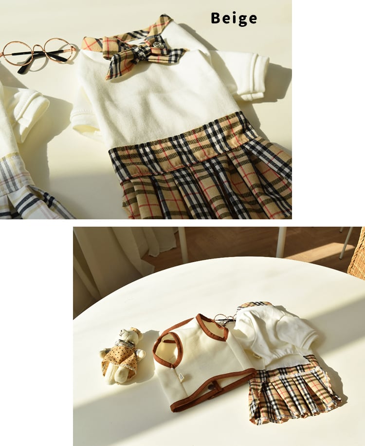 【SALE】  school check onepiece XS ~ XL 2color  /  犬服 新作 春夏 ドレス コットン ドッグウェア 犬の服 ワンコ服 可愛い ワンピース チェック柄 小型犬 中型犬  猫