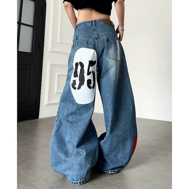 オーバルグラフィックダメージライクカーブデニムパンツ 2col R02531