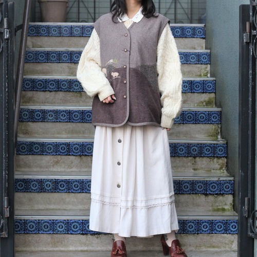 EU VINTAGE FER SHEEP DESIGN WOOL TYROLEAN VEST/ヨーロッパ古着ヒツジデザインチロリアンウールベスト