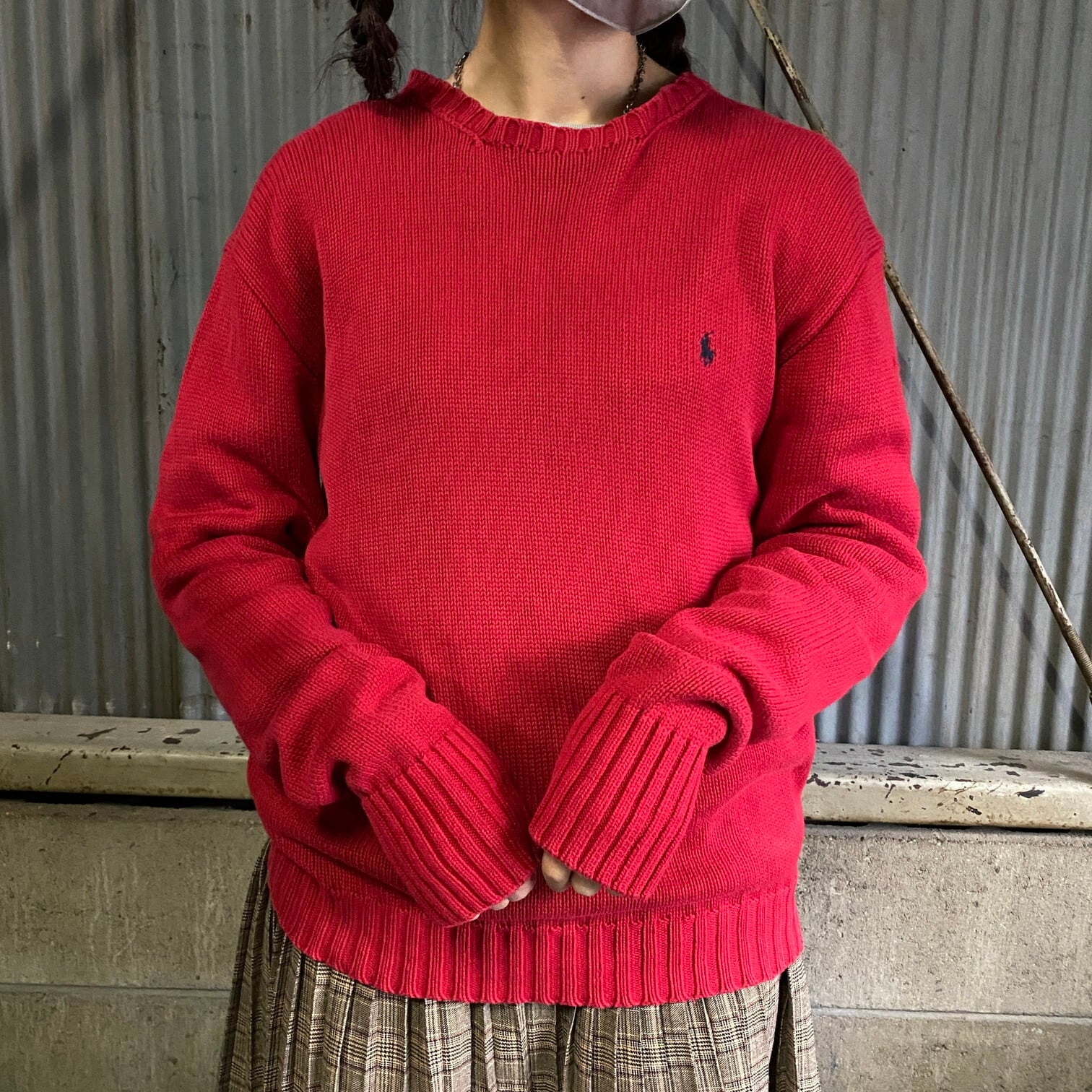 Polo By Ralph Lauren ポロバイラルフローレン コットンニット メンズm相当 古着 ワンポイント刺繍 レッド 赤 ニットセーター Cave 古着屋 公式 古着通販サイト