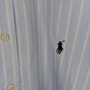アメリカ製　ポロバイラルフローレン　BDシャツ　刺繍ロゴ　ストライプ　L