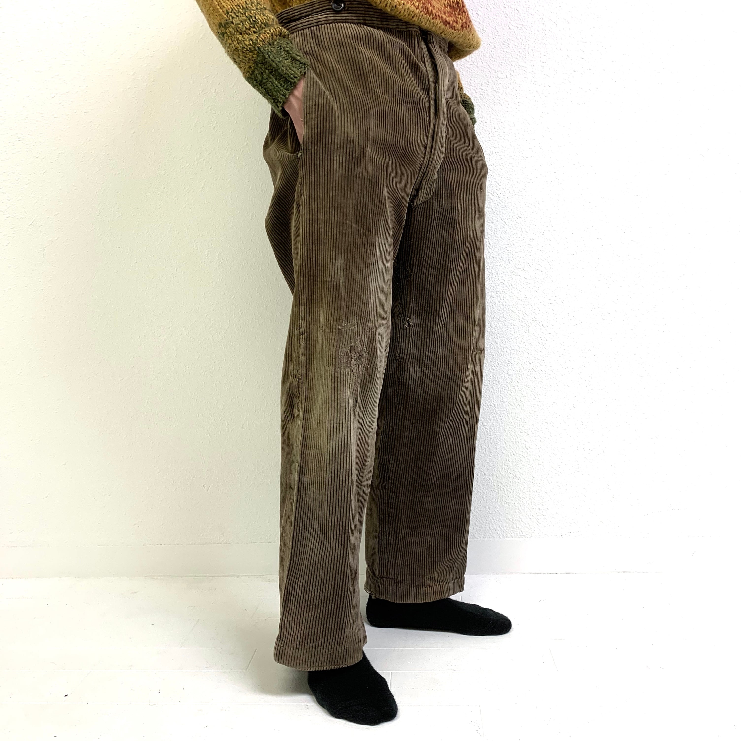 1940's~1950's French work chinch back trousers ブラウン 太畝