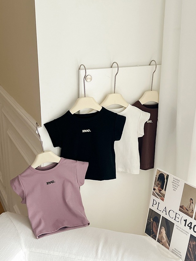 【KID】英字ロゴフレンチスリーブコットンリブTシャツ - 6