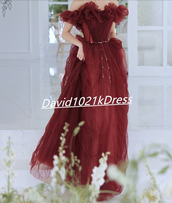 高品質！ パーティードレス ワインレッド オフショルダー パール  