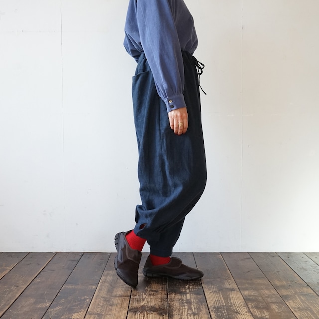 フランネルリネンタックパンツ［ネイビー］［股下５５ｃｍ］