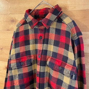 【Woolrich】長袖シャツ ネルシャツ ブロックチェック 肘当て Lサイズ ウールリッチ アウトドア US古着 アメリカ古着