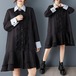 大きいサイズ ワンピース 秋冬 新品 長袖 襟付き ゆったり フリル　モード系 黒 ブラック