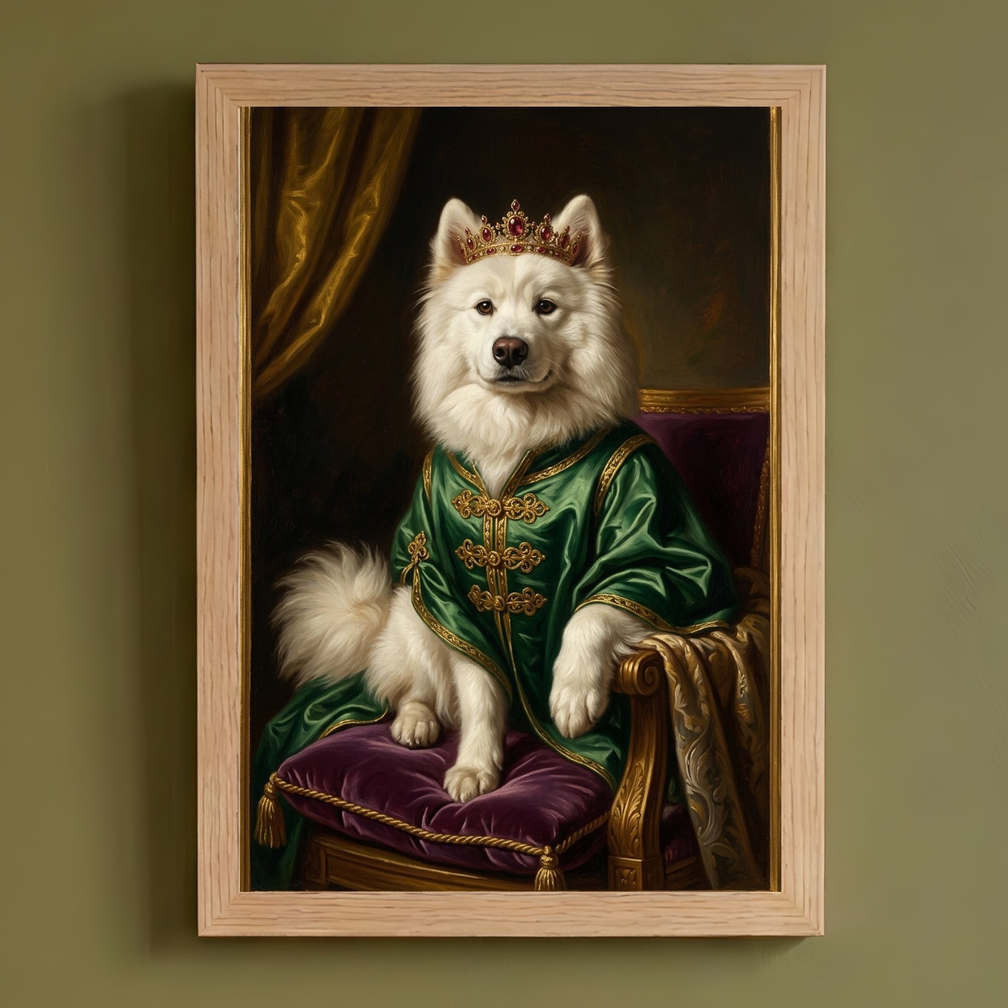 犬（サモエド）のルネサンス風肖像画 油絵風アートA4額装インテリア