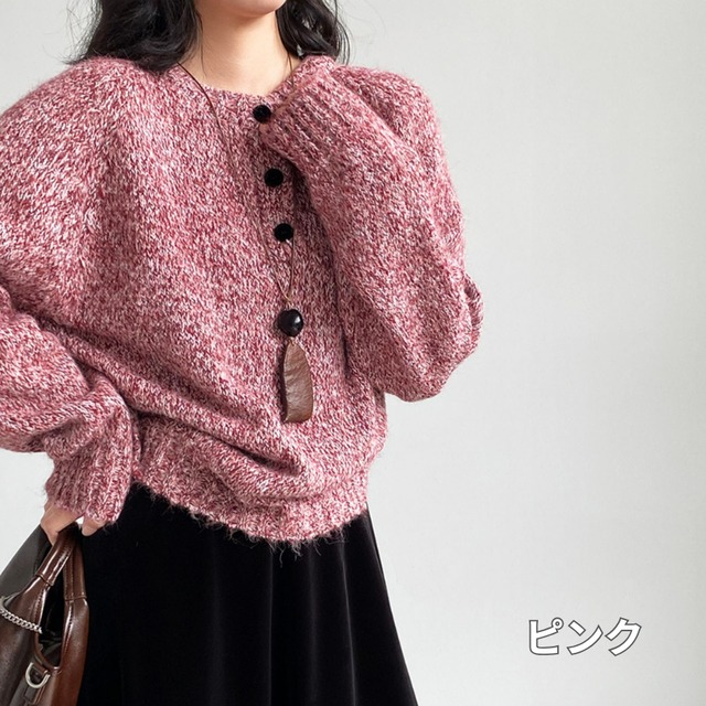 button-front crew neck knit top J00145