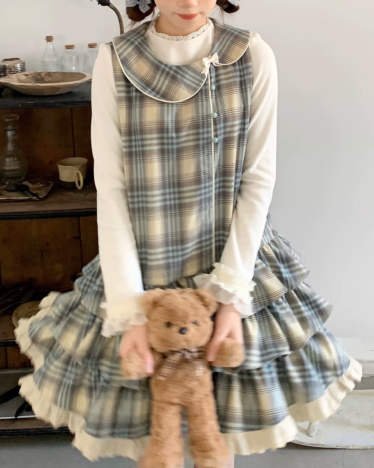 チェックドールフリルワンピース&トップスセット 25W08405