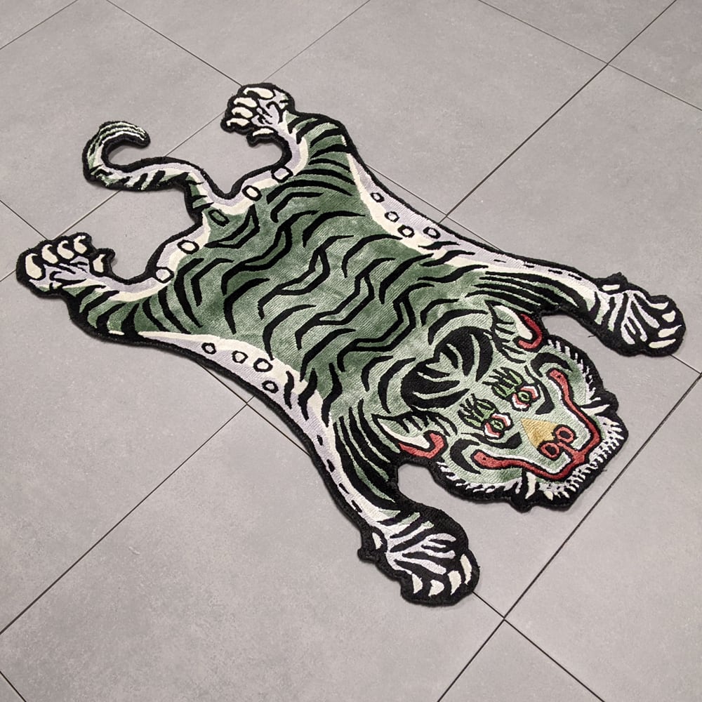 Tibetan Tiger Rug (Sサイズ シルク フォレストグリーン 028) チベタン
