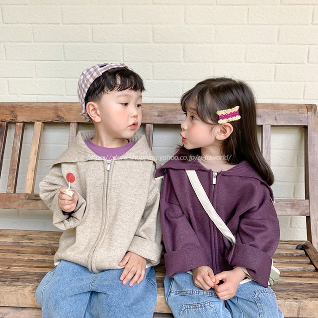 【80-130㎝】トップス　ニットカーディガン　チャック　全３色　韓国子供服　子供服　男の子　女の子　キッズ