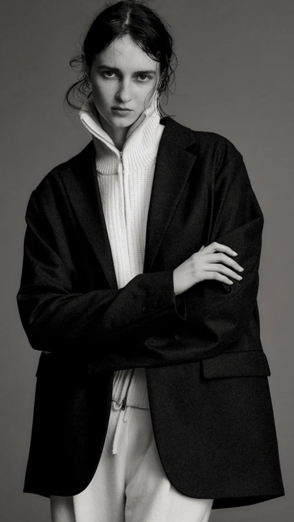 ATON -MERINO COLLEGE FLANNEL | TAILORED JACKET-: CHARCOAL GRAY, : BLACK,