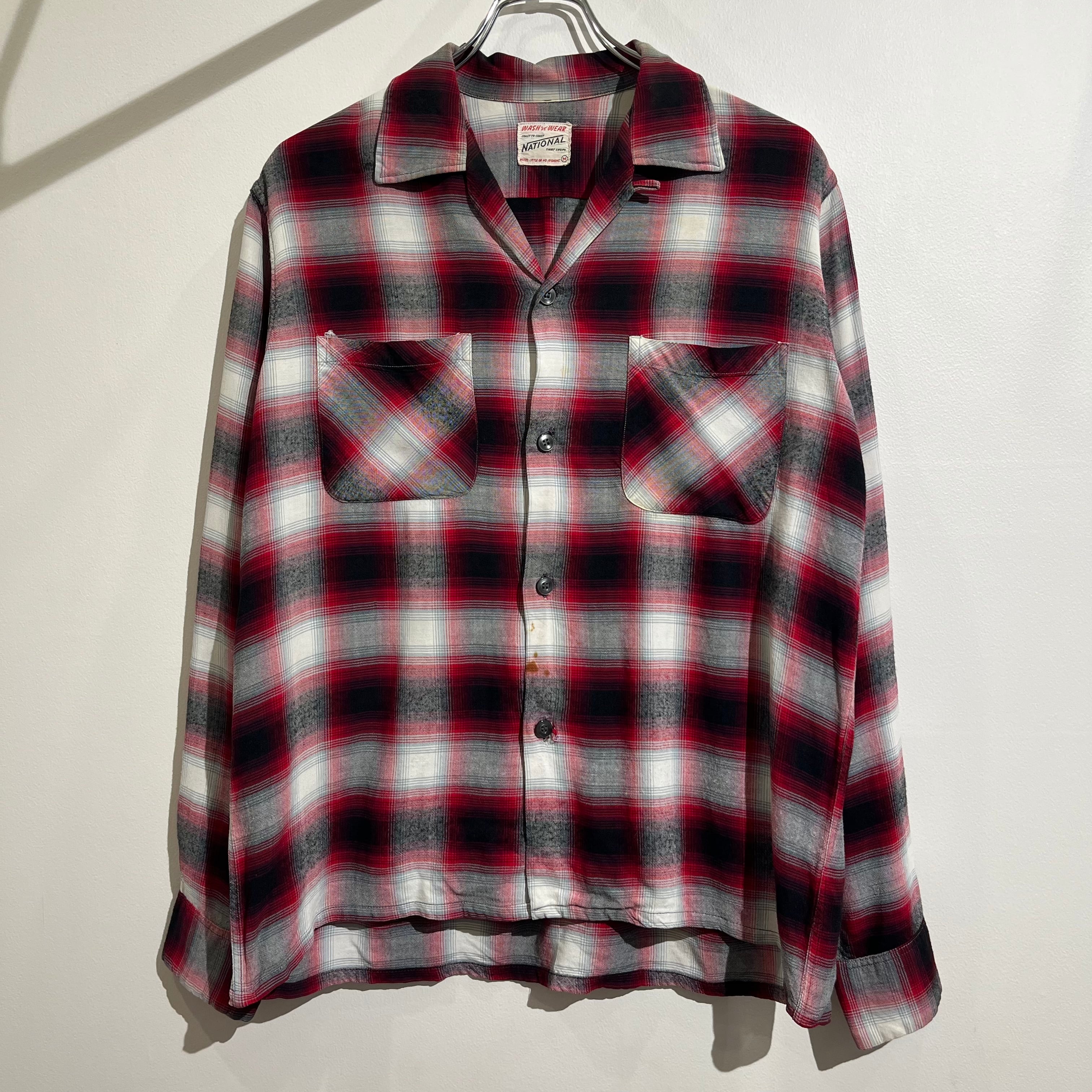 60s NATIONAL OMBRE CHECK RAYON SHIRT ナショナル オンブレーチェックシャツ レーヨン ブラック レッド