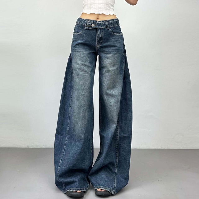 waist belted straight denim pants la3035