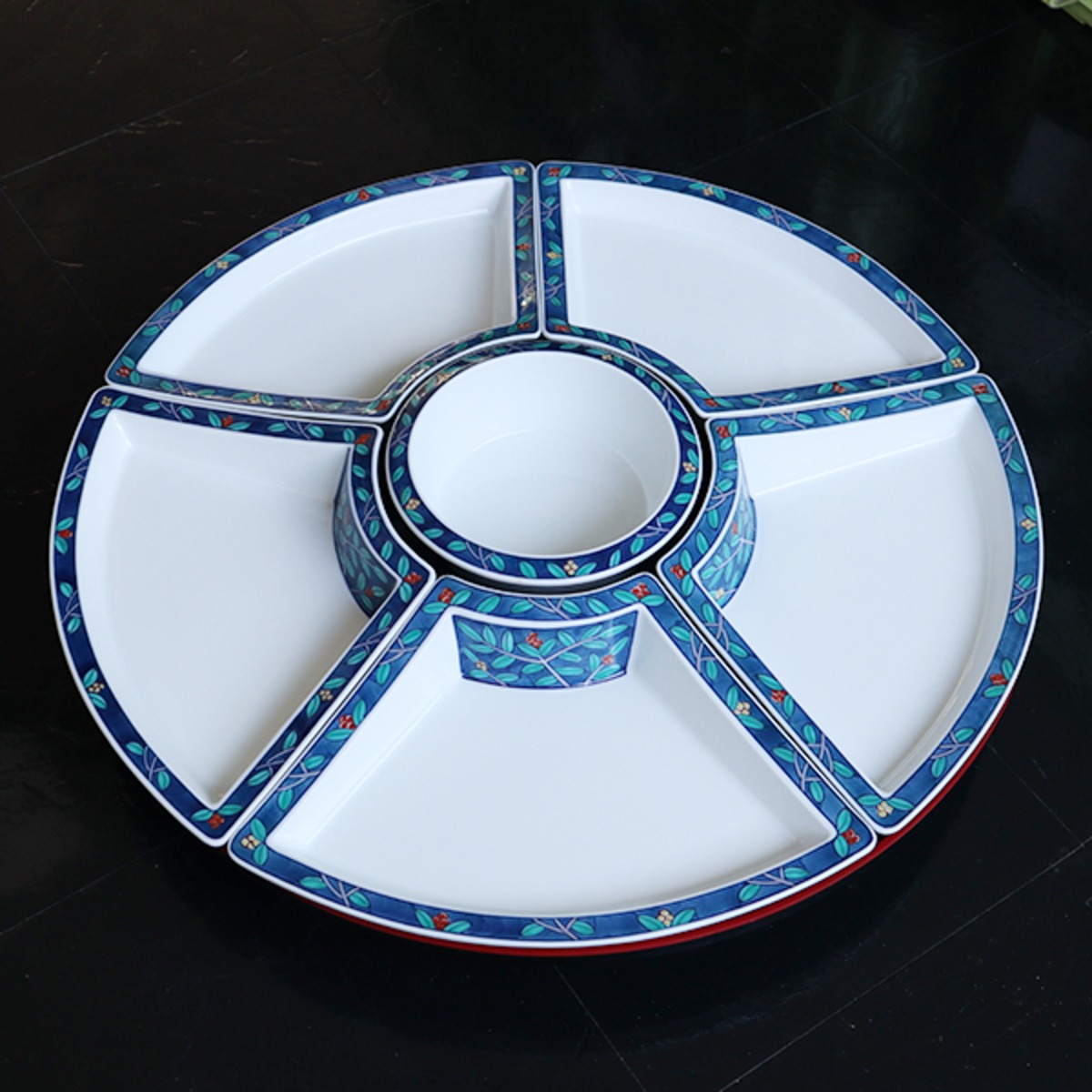 送料無料】【アウトレット】有田焼 回転オードブル（回転台・食器6点  