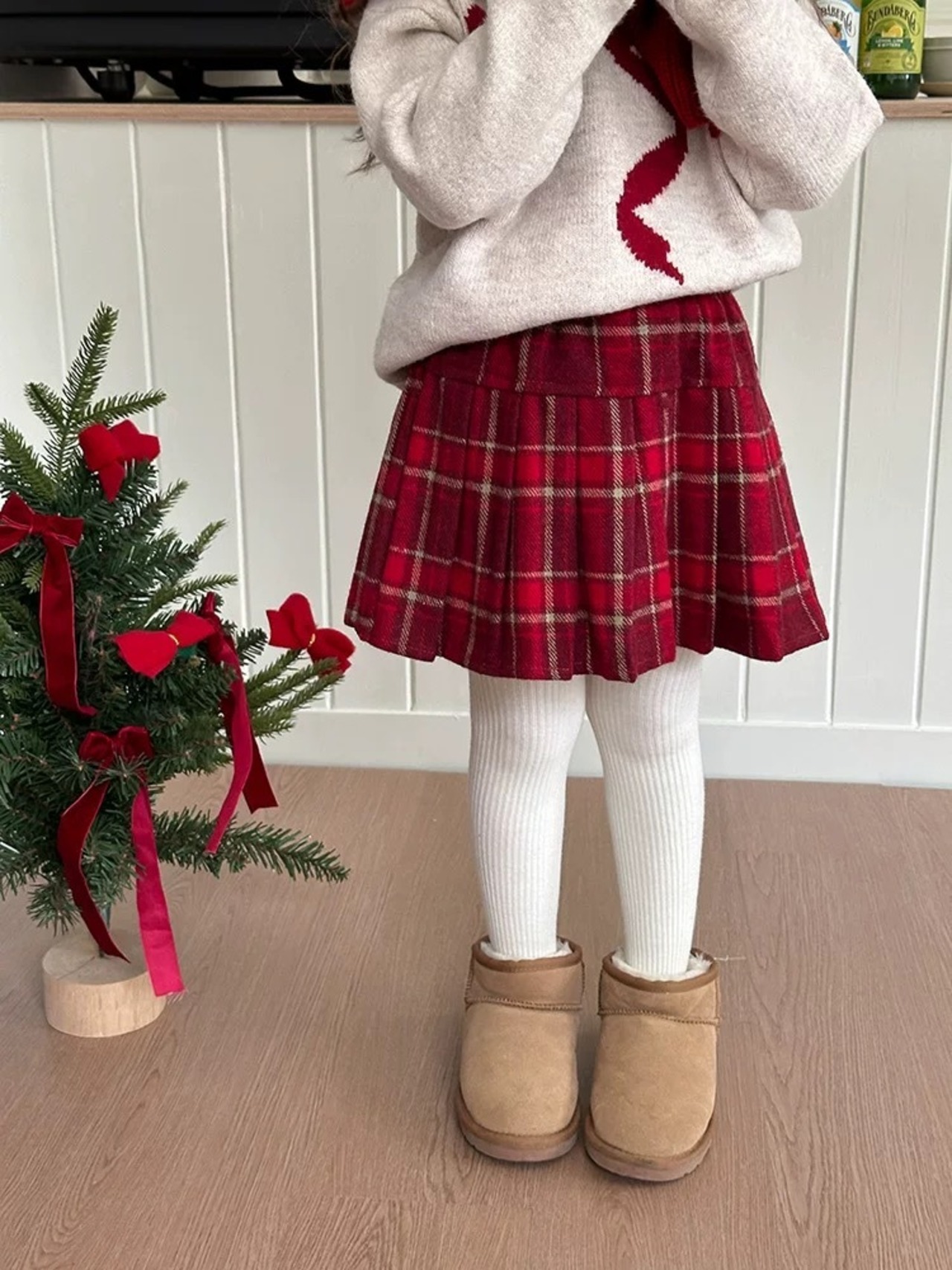 pleats check skirt