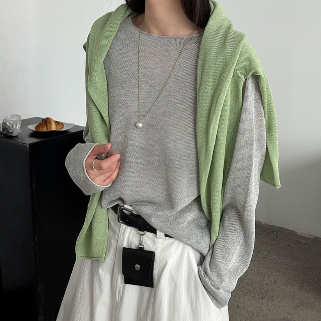 ラウンドネック ロールアップニット　 N00300