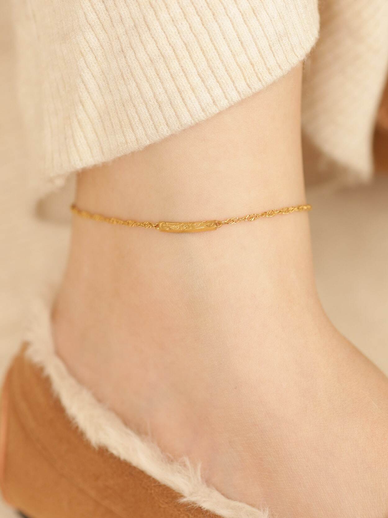 【 screw 】316L plumeria bar anklet #a23