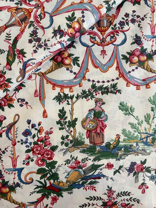 フランス コットンファブリック Toile de Jouy  VINCENNE ヴァンセンヌ カルトナージュ お茶箱 スツール