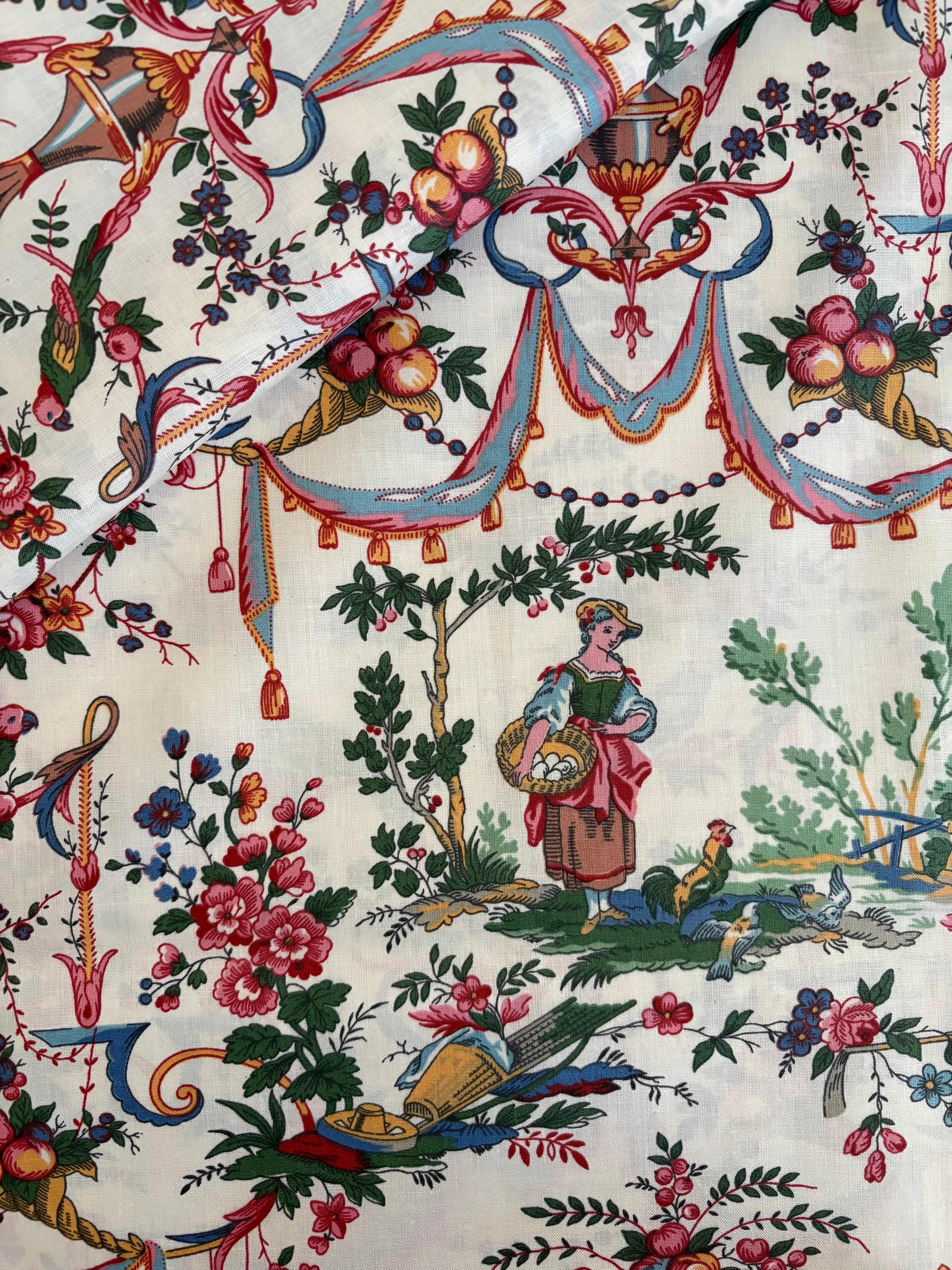 フランス コットンファブリック Toile de Jouy VINCENNE ヴァンセンヌ カルトナージュ お茶箱 スツール