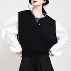 Round neck pullover loose knit vest(ME015)