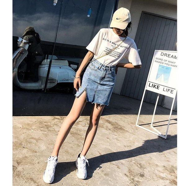 スカート ミニ丈 デニム タイト 可愛い ファッション カジュアル 無地 女性 活発 女の子 人気