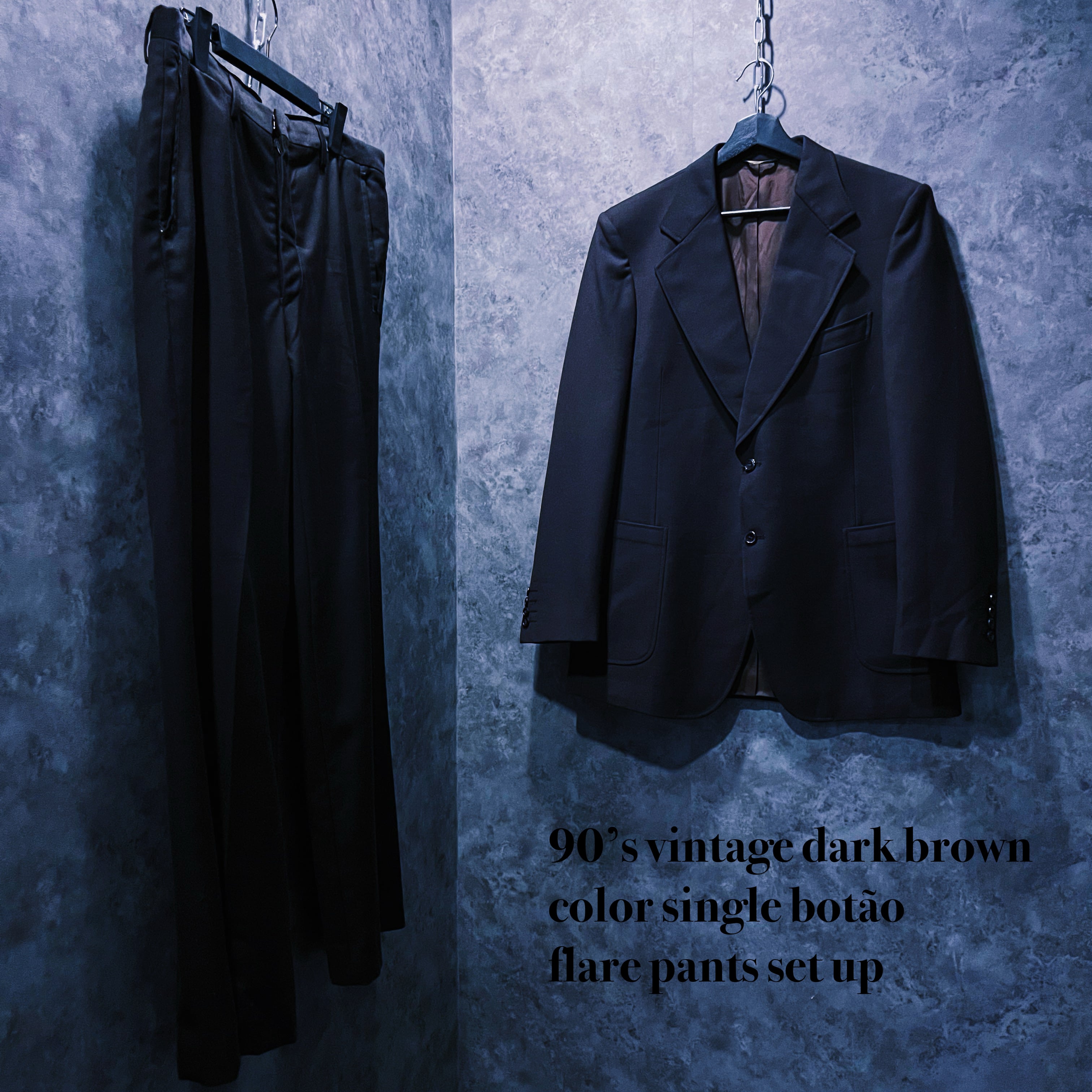 【doppio】90’s vintage dark brown color single botão flare pants set up