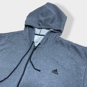 【adidas】ジップアップパーカー ワンポイントロゴ 刺繍ロゴ スウェット フーディー hoodie 2XL ビッグサイズ フルジップ アディダス us古着