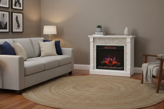 23インチ 電気暖炉 ギャラティン ホワイト&ホワイトストーン (ブックケースなし) / ロイドグランデ / 送料、開梱・組立・設置無料 / LLOYD GRANDE / ハイグレード電気暖炉シリーズ