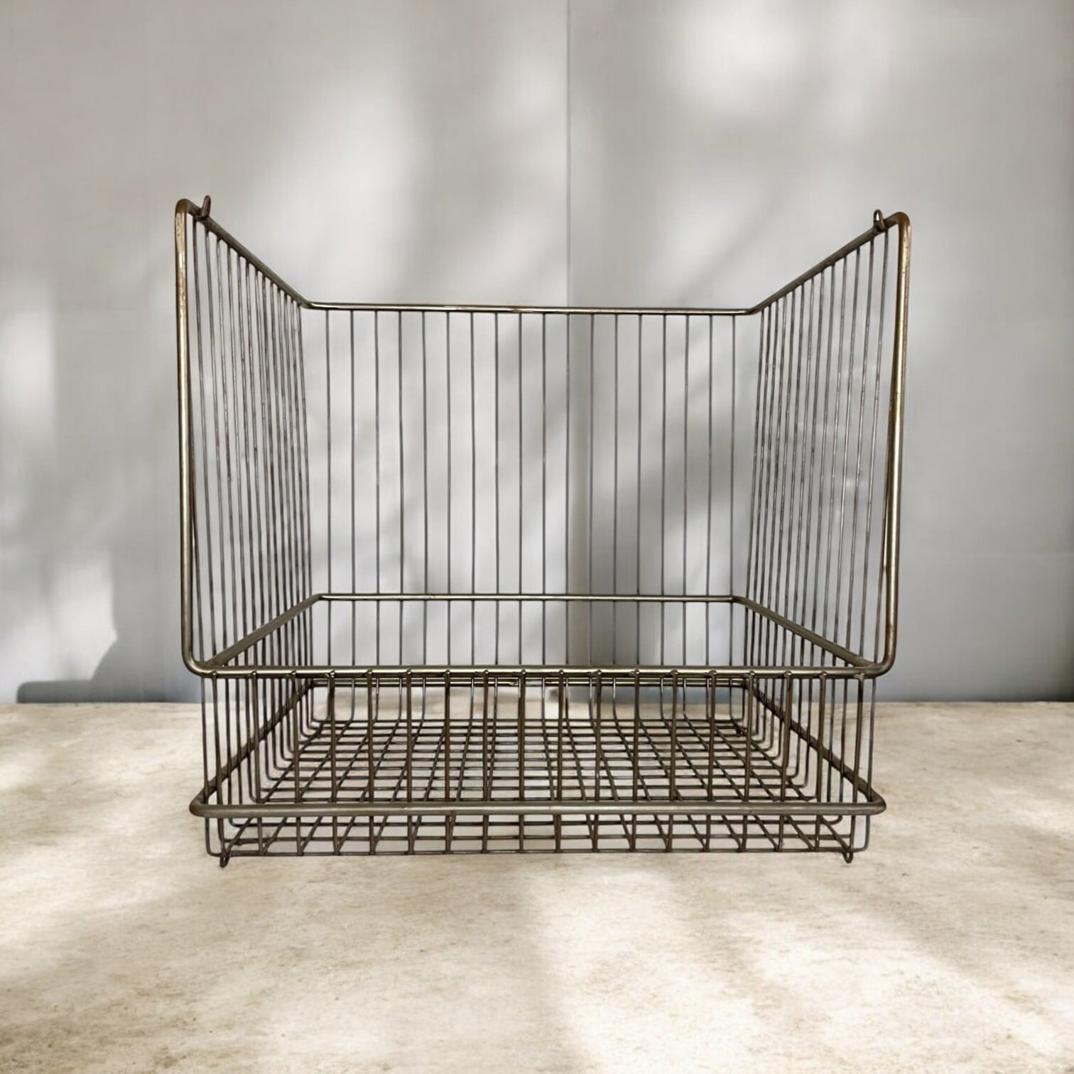 ヴィンテージ かご ヴィンテージ調】 スチール収納かご｜幅43×奥行35×高さ42cm｜取っ手