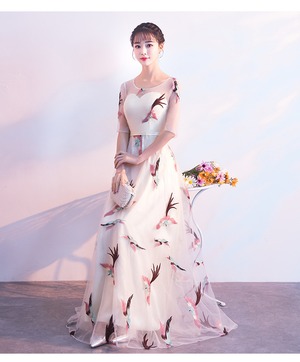 ★送料無料★11号(L)☆花柄立体刺繍レースパーティ－ロングドレス(OPN3438）