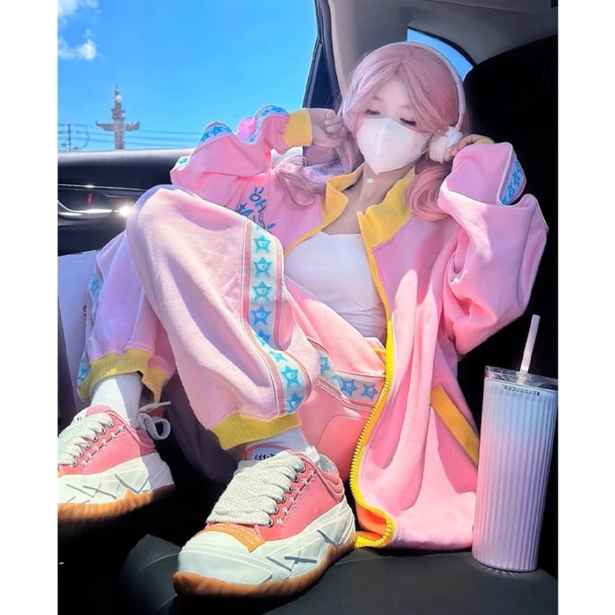 ゆめかわ セットアップ ジャージ ゆるかわ パステル ピンク イエロー