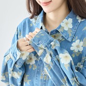 TRUBE フラワーデニムシャツ【M~L】ライトブルー