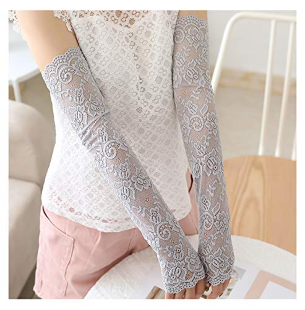 [Treeup] レースアームカバー UVカット 紫外線対策日よけ防止 日焼け止め 手袋 虫除け 紫外線カット 指なし 日よけ防止 日焼け止め 吸汗 紫外線対策 冷房 冷え対策 (両腕2枚組) グレー