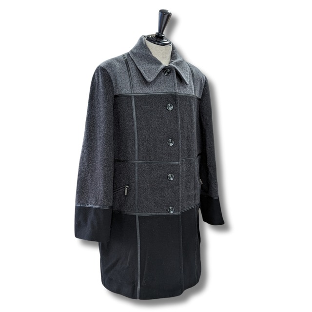 DONNYBROOK　ウールコート　デザインコート　古着　ブラック　PA16