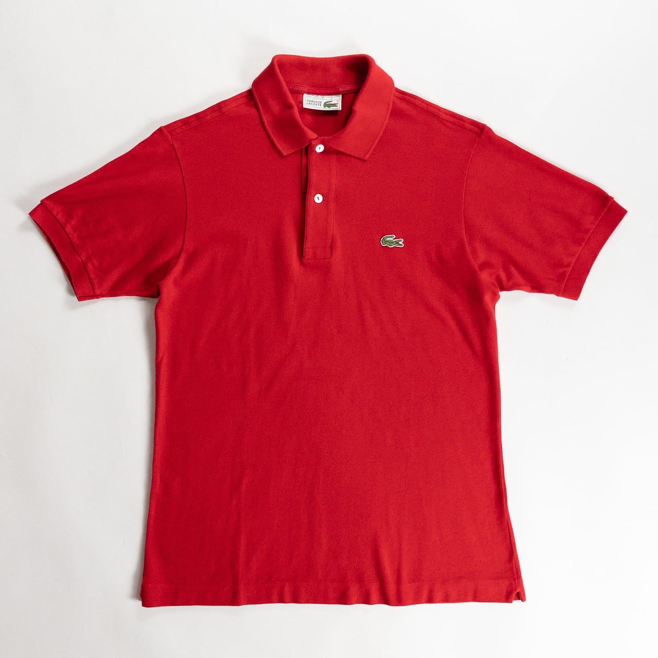1980s "French LACOSTE" Red Cotton S/S Polo Shirt, Size3