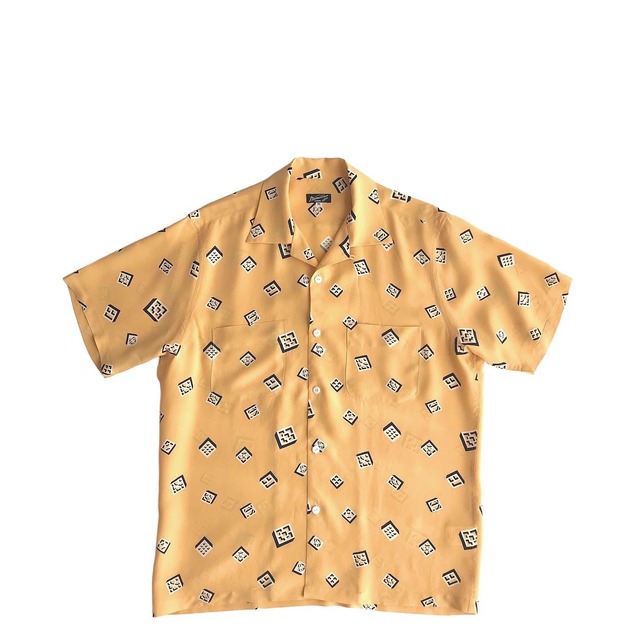Mountain Special Aloha shirt  / OKINAWA BLOCKS /  Vintage mustard