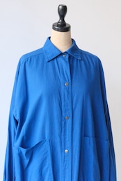 Vuokko cobalt blue cotton snap button shirt dress