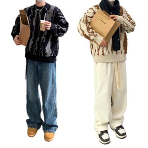 ストリートカラーコントラストルーズニット　1076