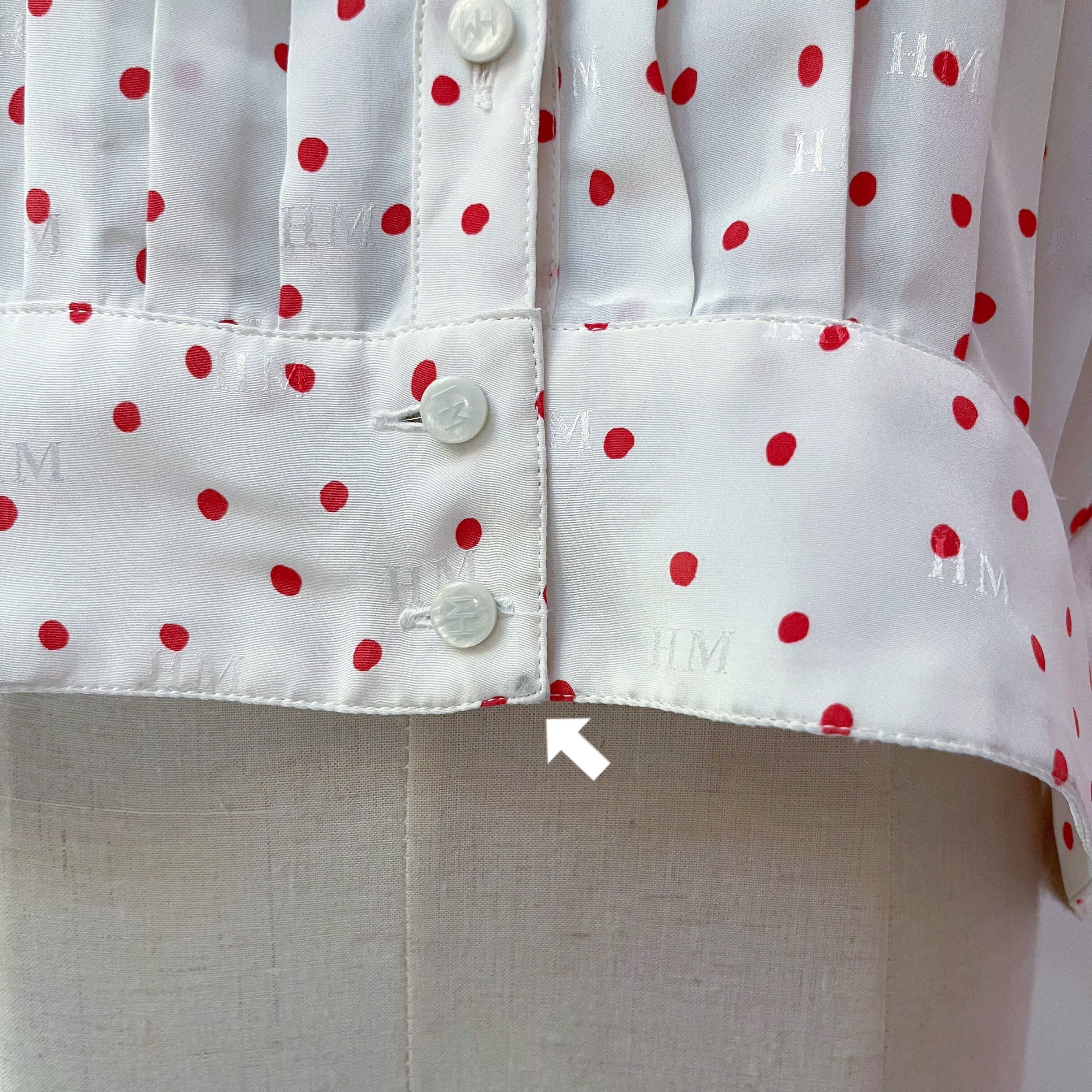 red dot pleats white blouse
