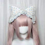 ♡【全3色】サブカル系 星柄＆ホワイトフリル 猫耳ヘッドドレス light blue ♡