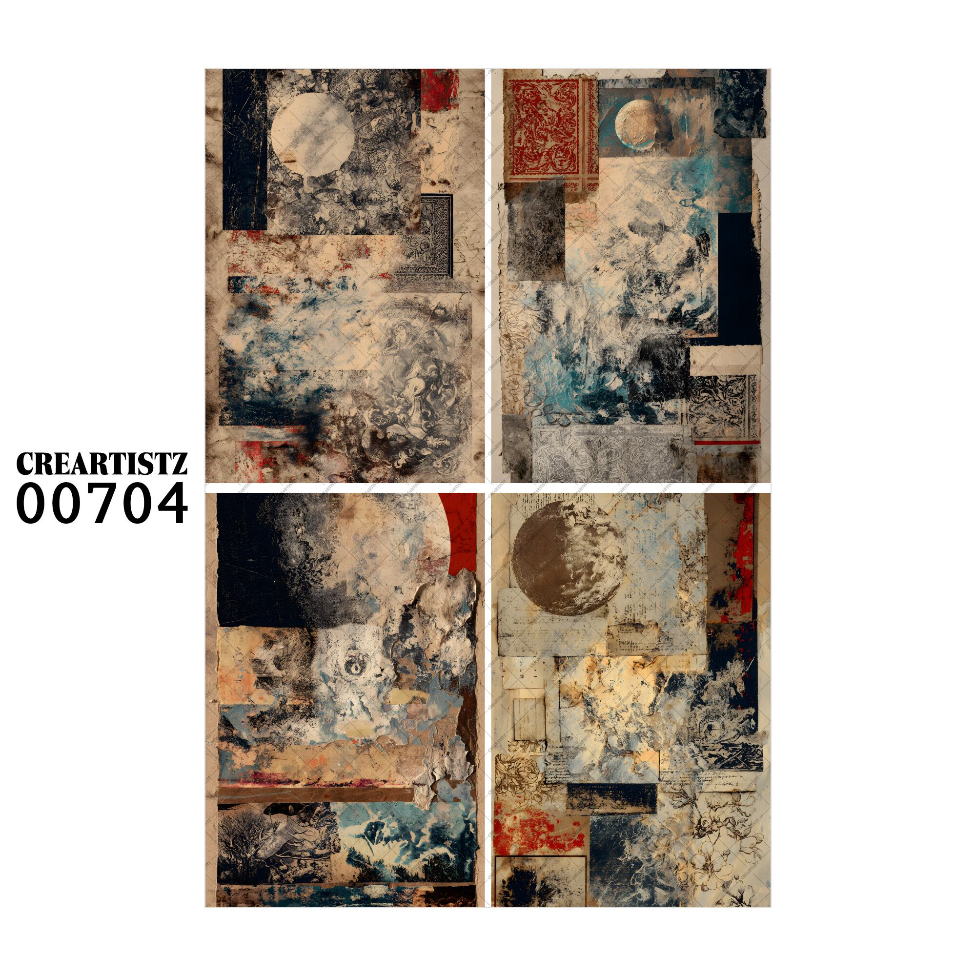 00704 背景 コラージュ素材 オリジナル 12枚セット (4種類×3枚) ペーパー/ステッカー CREARTISTZ
