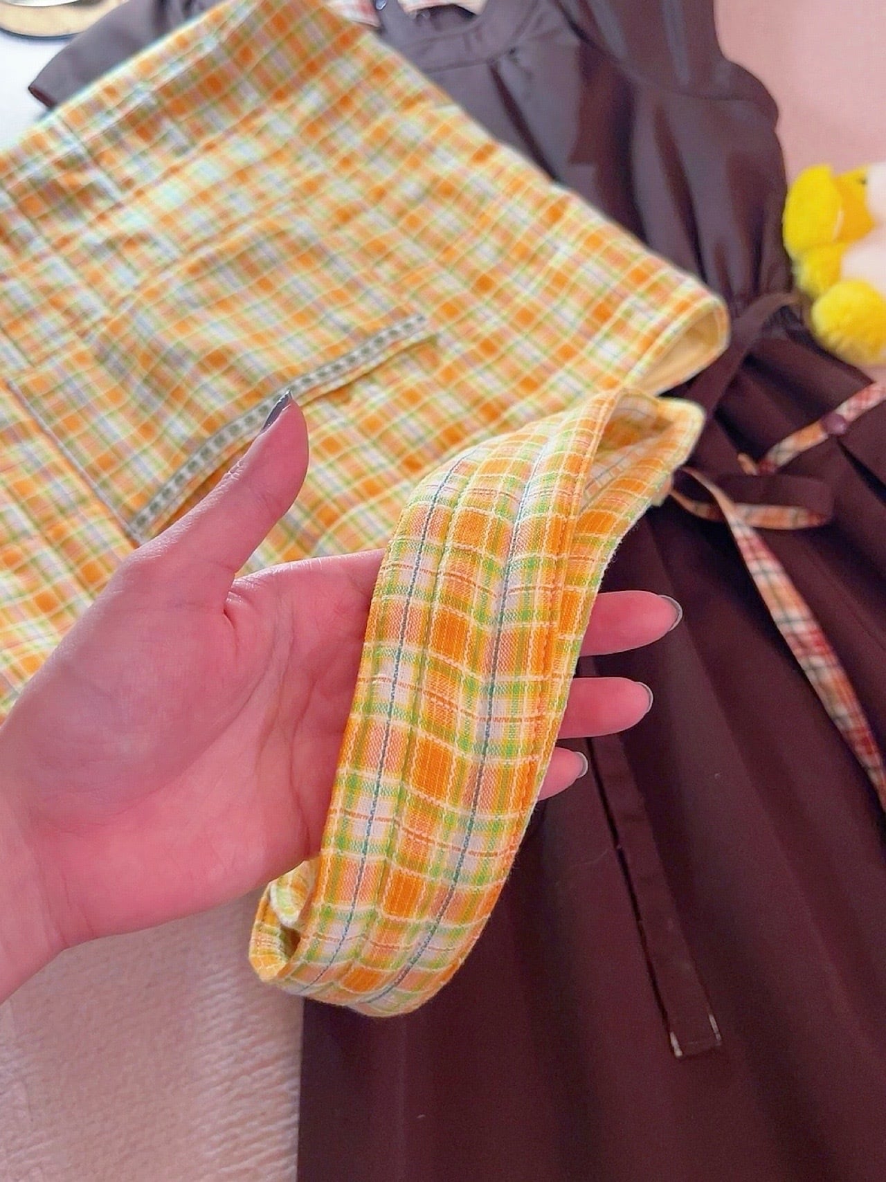 original / yellow check quilting tote bag