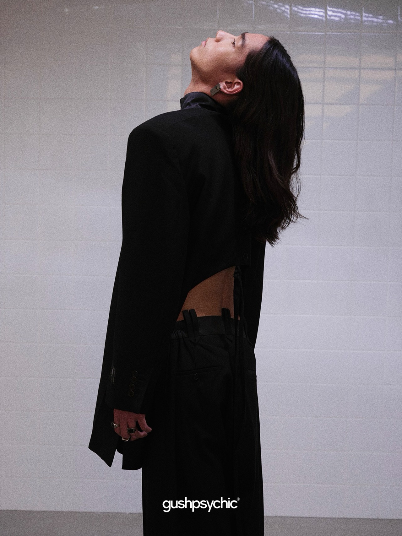 gushpsychic Stand Collar Cutting Hole Design Suit