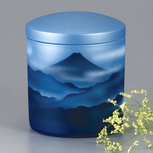 骨壺7寸 高級ネジ付骨壺 吹絵 青富士 仏具 手元供養 自宅墓 納骨 7寸骨壺　