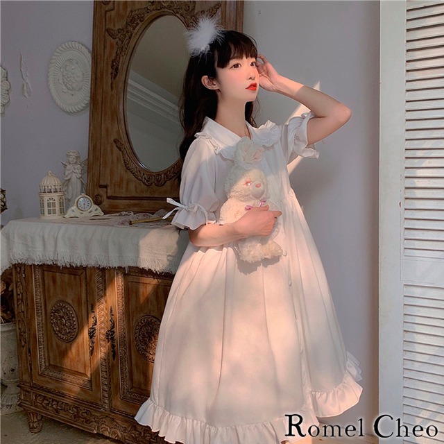 Romelcheo シンプル スイート フリル ワンピース レディース 半袖 膝丈 Aライン 無地 白 清楚 ゆめかわ 大人可愛い かわいい ロリータ 原宿系 お嬢様 ガーリー 森ガール ロメルチェオ Romelcheo Romelcheo シンプル スイート フリル ワンピース レディース 半袖 膝丈 Aライン 無地 白 清楚 ゆめかわ 大人可愛い かわいい ロリータ 原宿系 お嬢様 ガーリー 森ガール ロメルチェオ Romelcheo