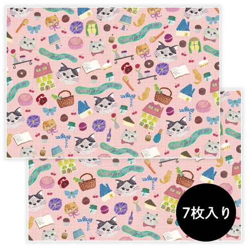 リニューアル【デザインペーパー：7枚set】猫たちの小さな幸せコレクション - Small Joy Collector -（Sakura Pink）