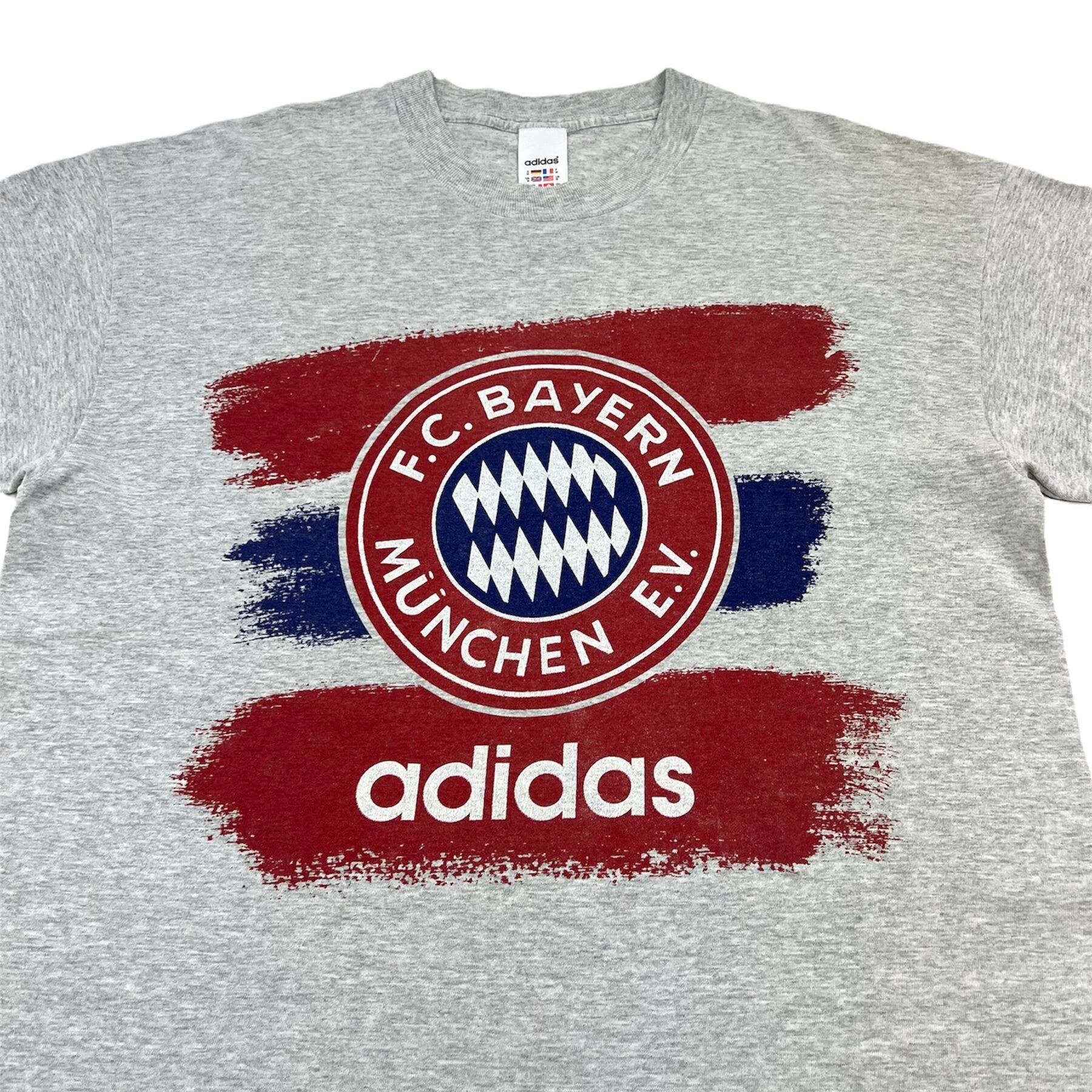 1020. 1990's adidas tee FC Bayern München グレー プリント Tシャツ